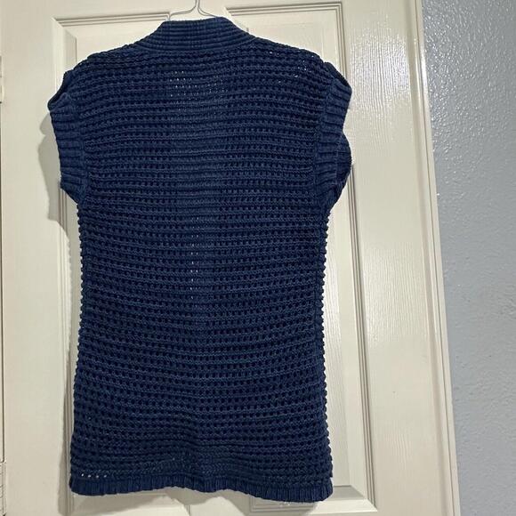 Cache Short Sleeve Open Knit Cardigan Sweater Sz M Medium Blue - Picture 8 of 10
